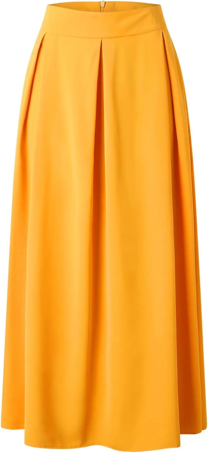 Fashion Women Skirt Elastic Waist A-Line High Waist Skirt Spring Dresses Midi Skirts Solid Skirt Double Slit