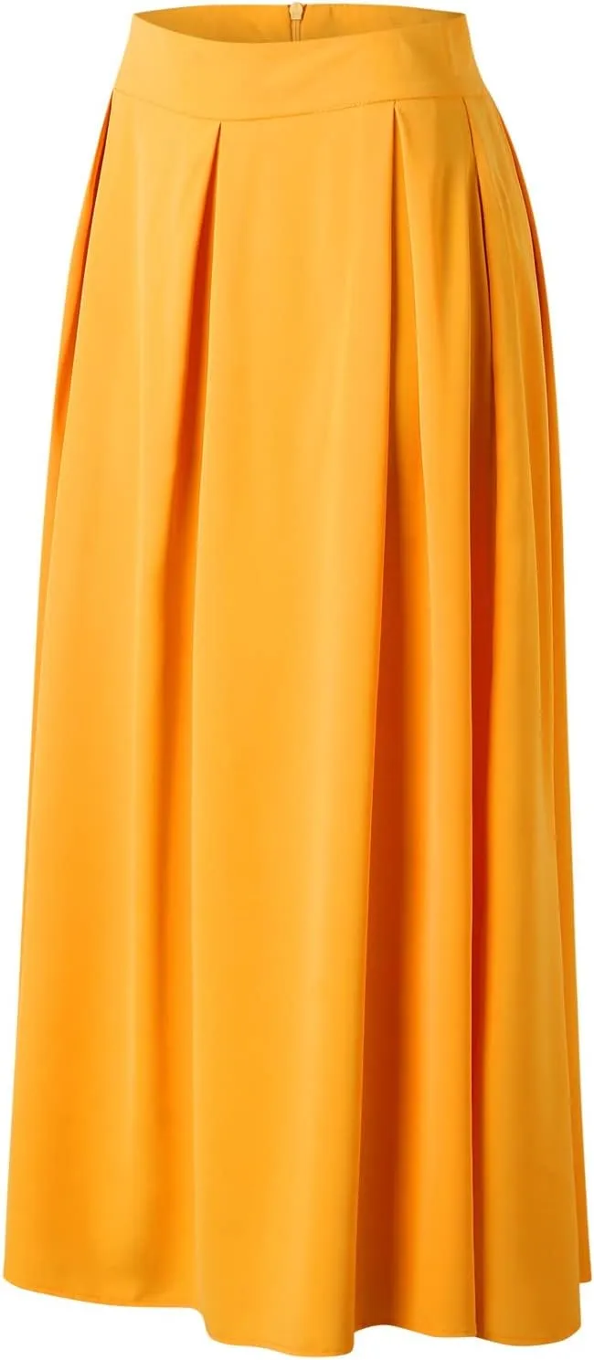 Fashion Women Skirt Elastic Waist A-Line High Waist Skirt Spring Dresses Midi Skirts Solid Skirt Double Slit
