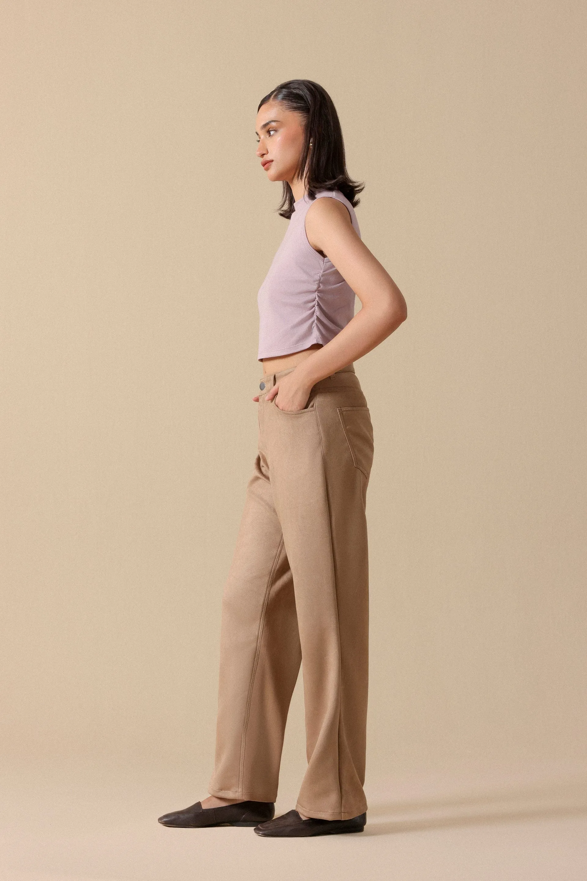 Faux Suede Straight Fit Trousers