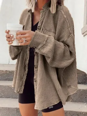 Flytonn-Winter Outfits Christmas Thanksgiving Gift New Year's Eve Outwear Vintage Loose Irregular Solid Color  With Pockets Jackets
