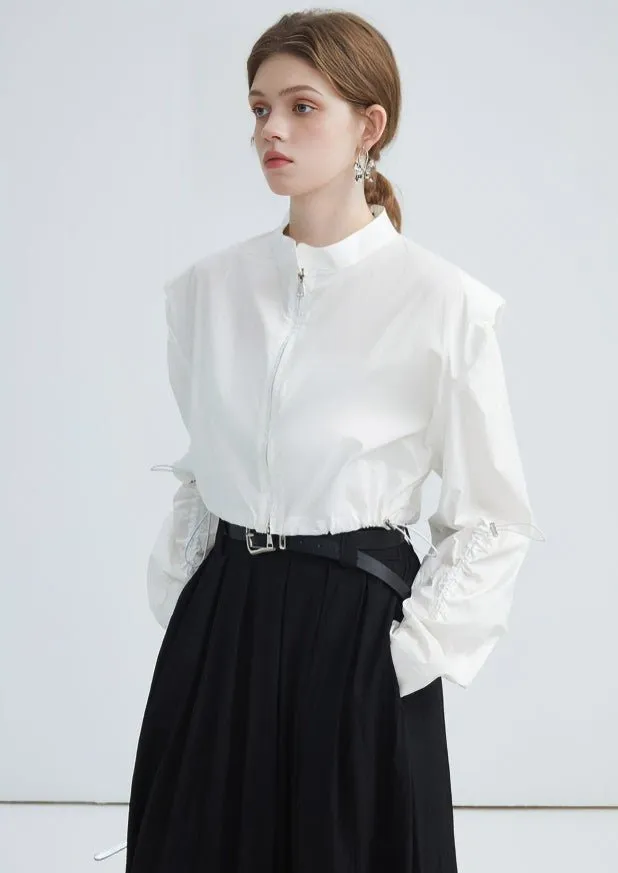FRENCH DESIGN PADDED SHOULDER WHITE SHIRT