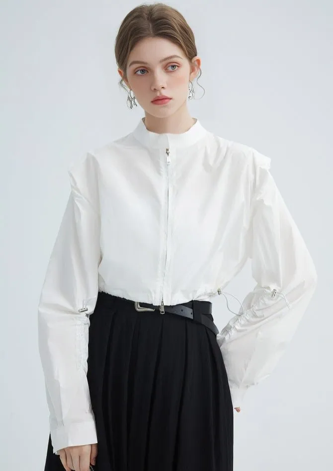 FRENCH DESIGN PADDED SHOULDER WHITE SHIRT