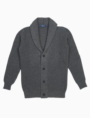 Grey Ribbed Shawl Neck Wool & Cashmere Cardigan