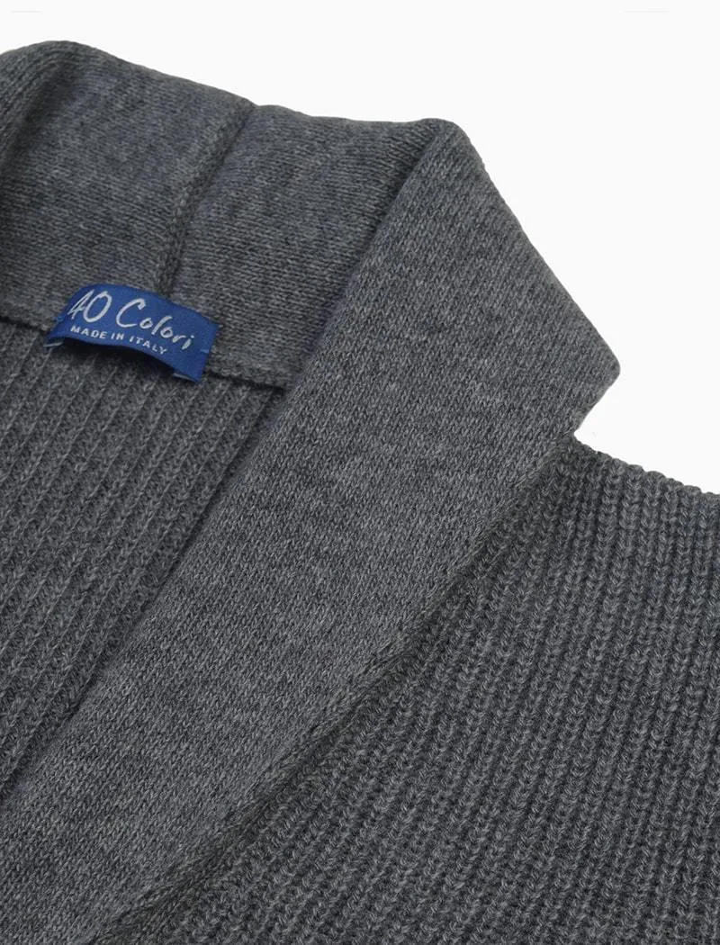 Grey Ribbed Shawl Neck Wool & Cashmere Cardigan