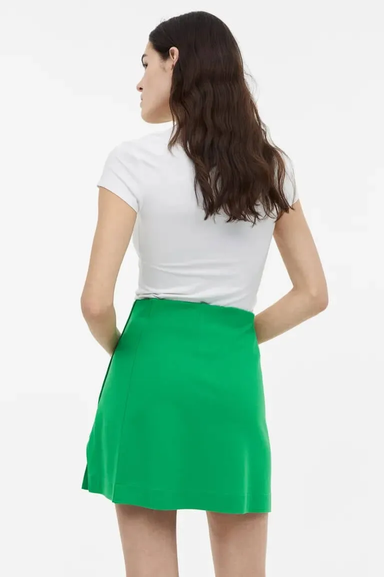 H&M Short Wrap-front Skirt, green