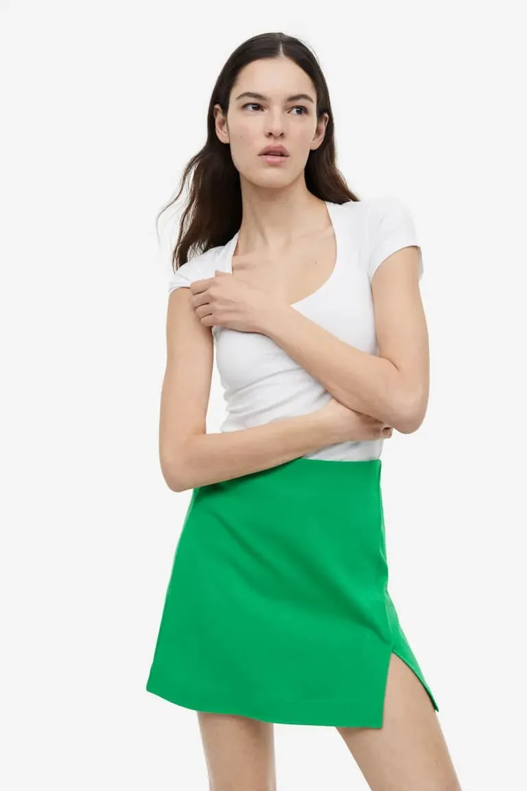 H&M Short Wrap-front Skirt, green