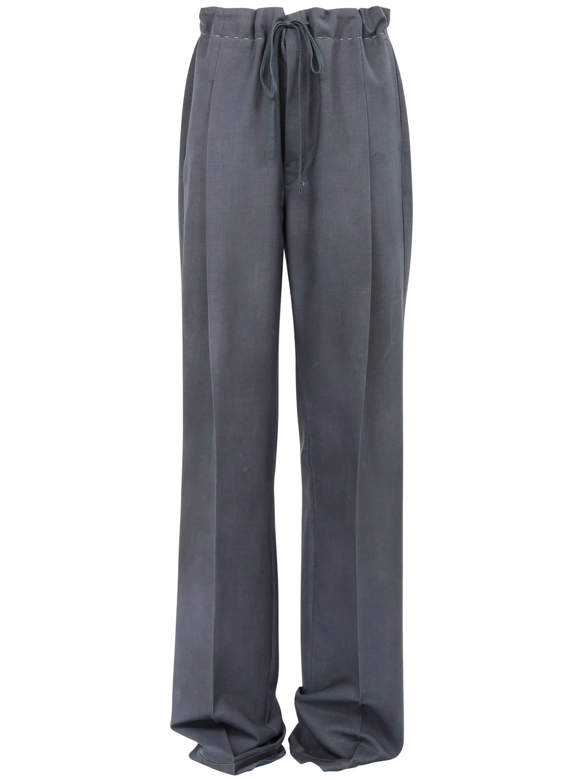 High-Waisted Grey Wool Trousers