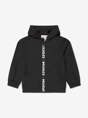 Hugo Boys Logo Hooded Windbreaker in Black