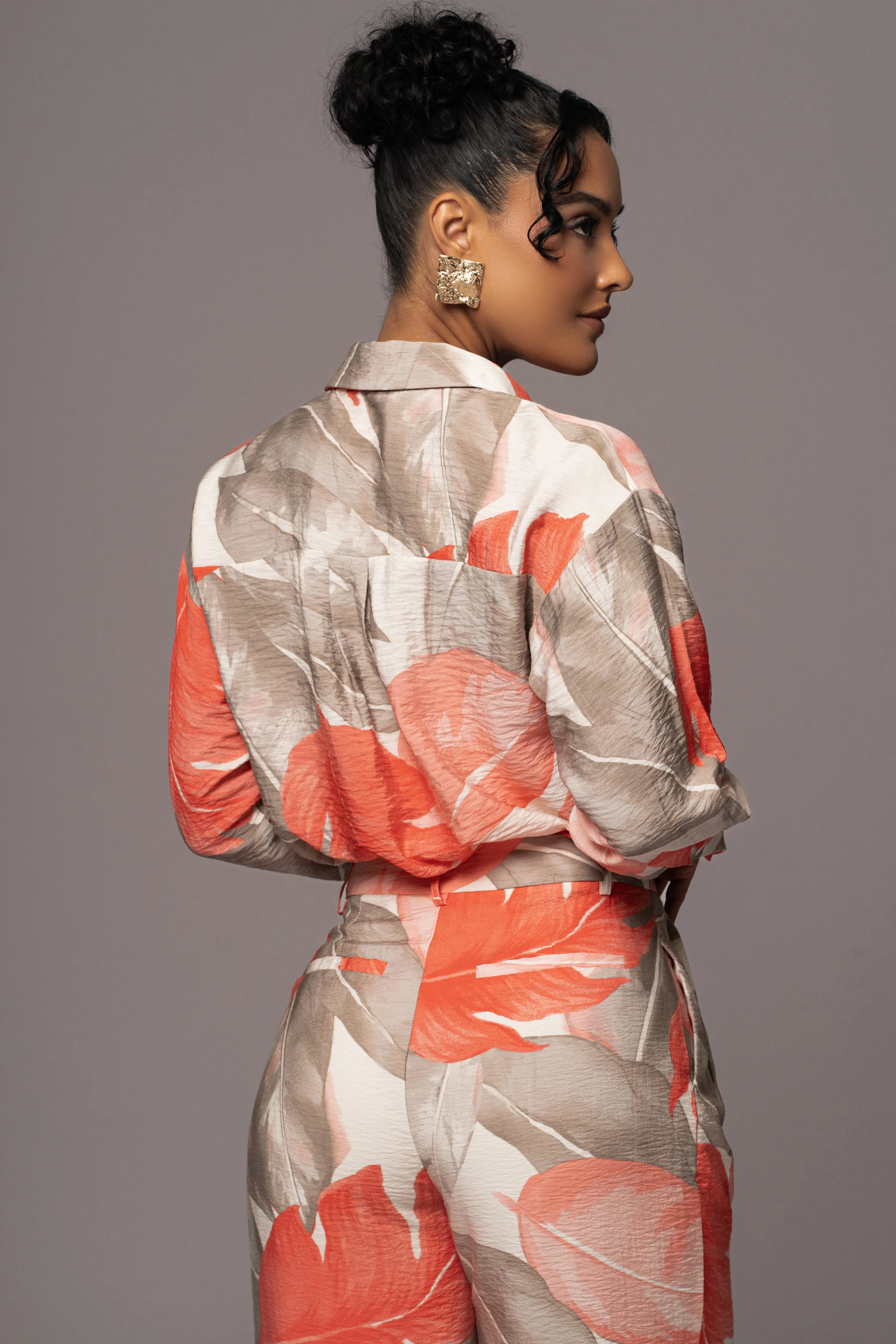 Ivory Palm Print Greta Collared Top
