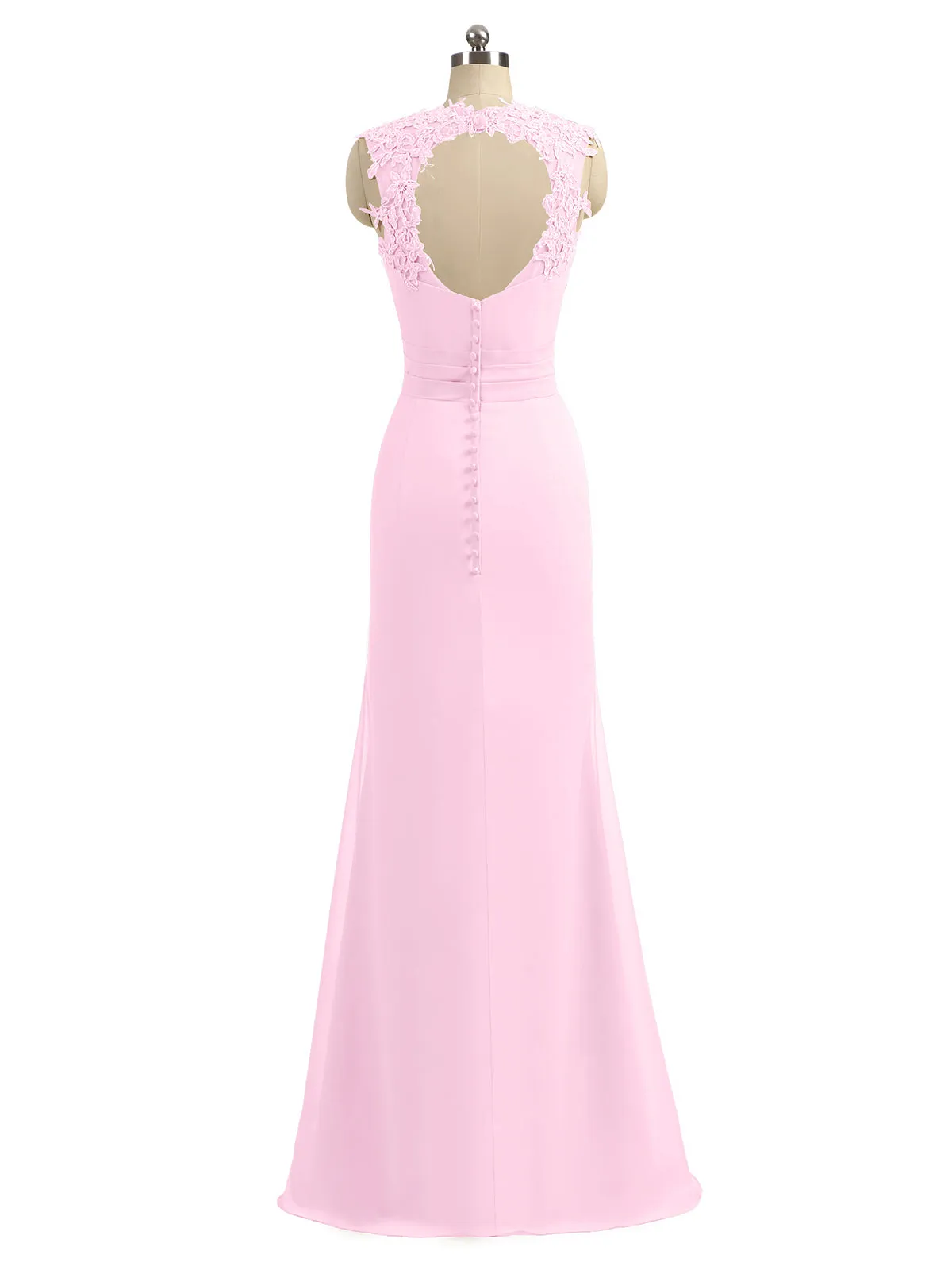 Lace Appliqued Strap Sheath Open Back Dress Candy Pink Plus Size