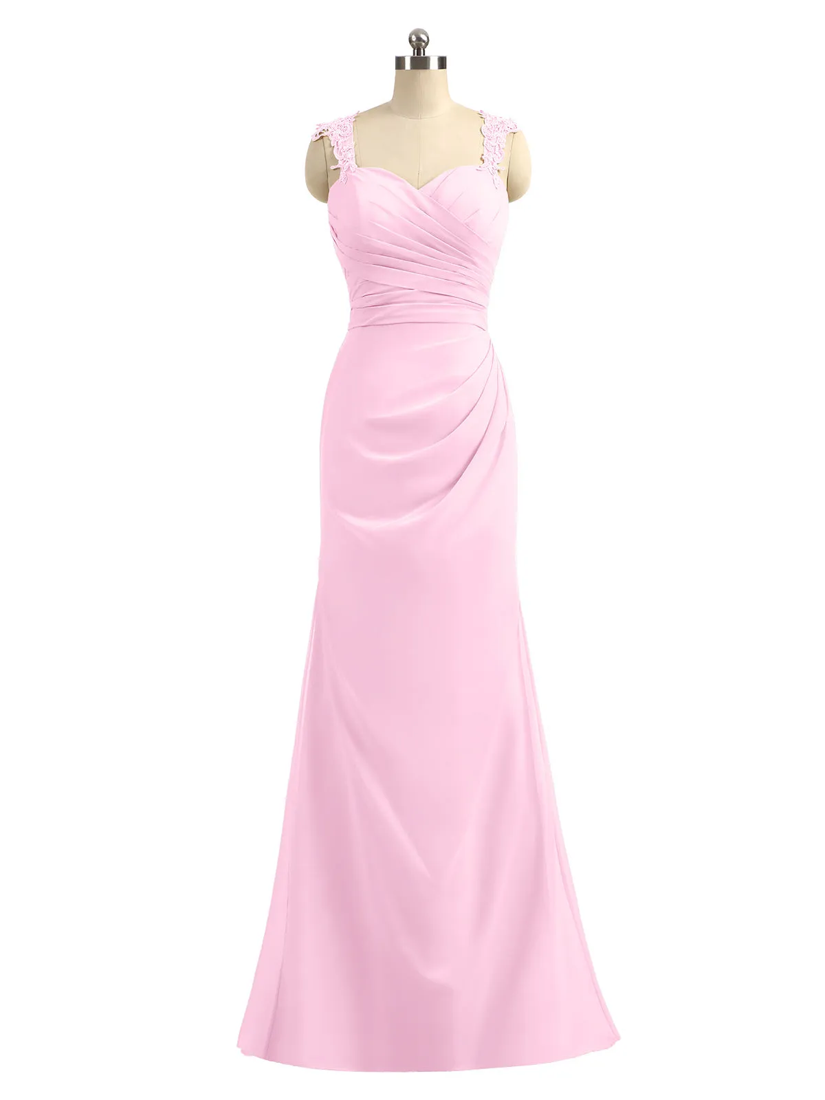 Lace Appliqued Strap Sheath Open Back Dress Candy Pink Plus Size