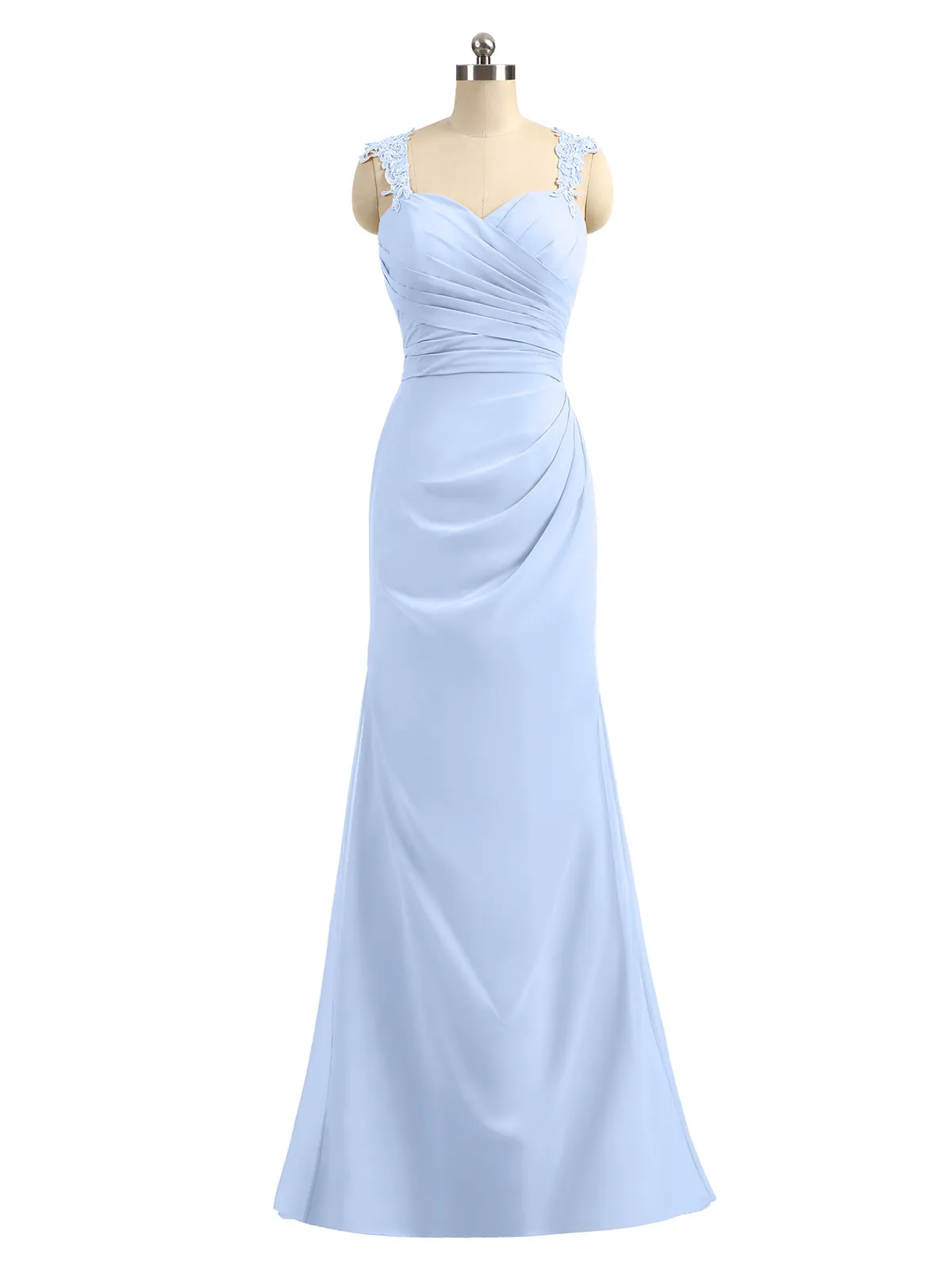 Lace Appliqued Strap Sheath Open Back Dress Sky Blue Plus Size