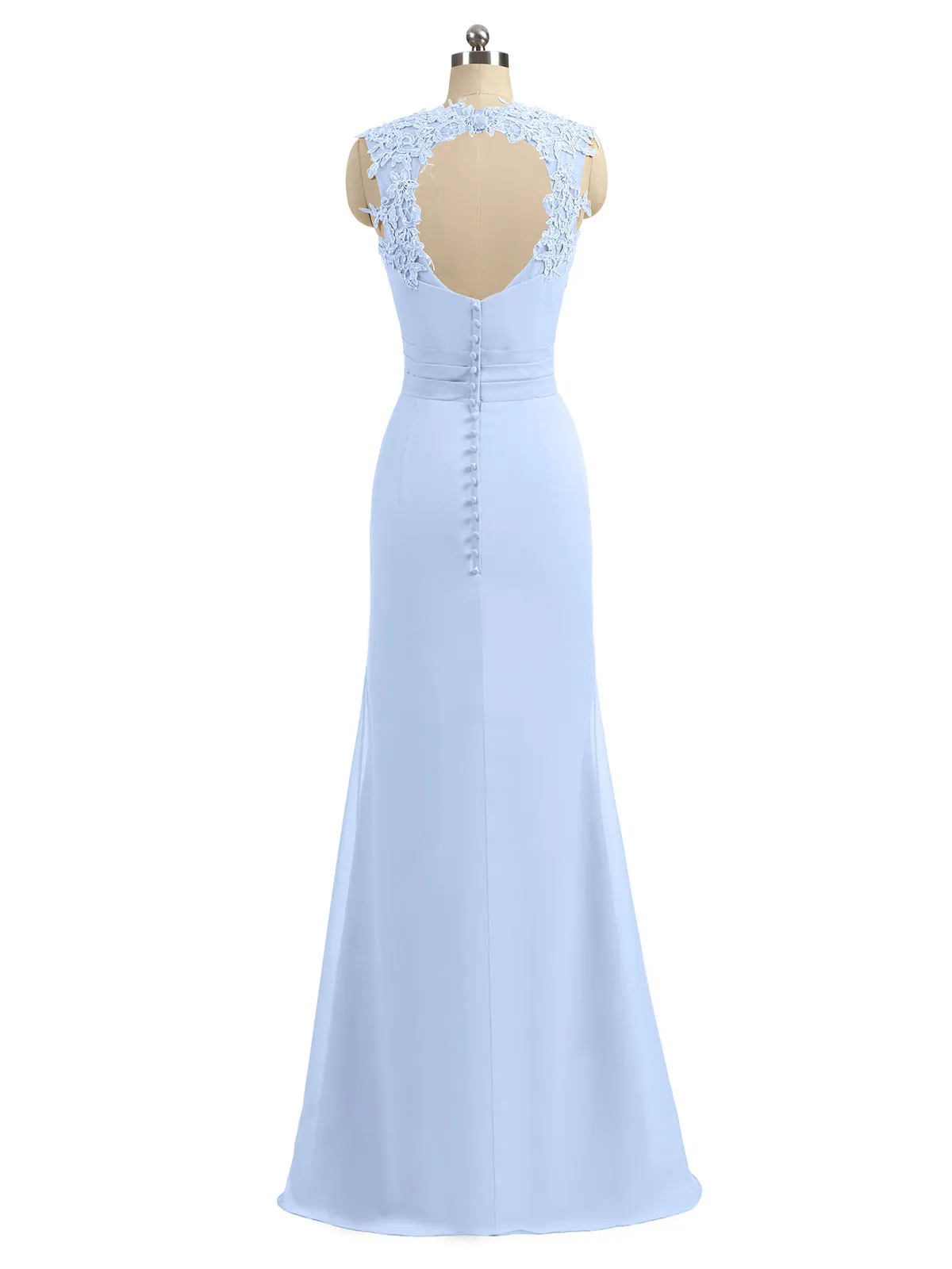 Lace Appliqued Strap Sheath Open Back Dress Sky Blue Plus Size