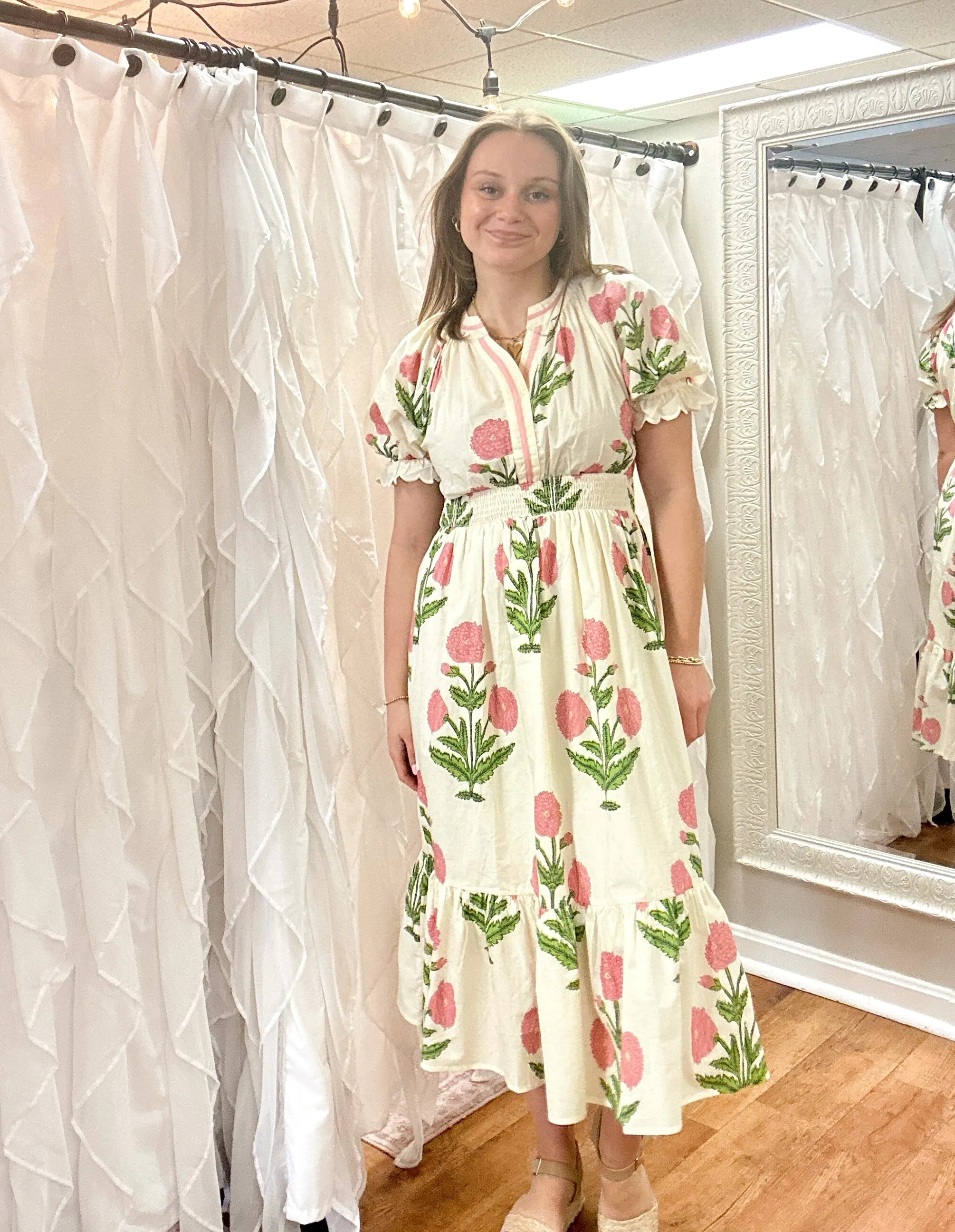 Ladies Floral Print Midi Dress