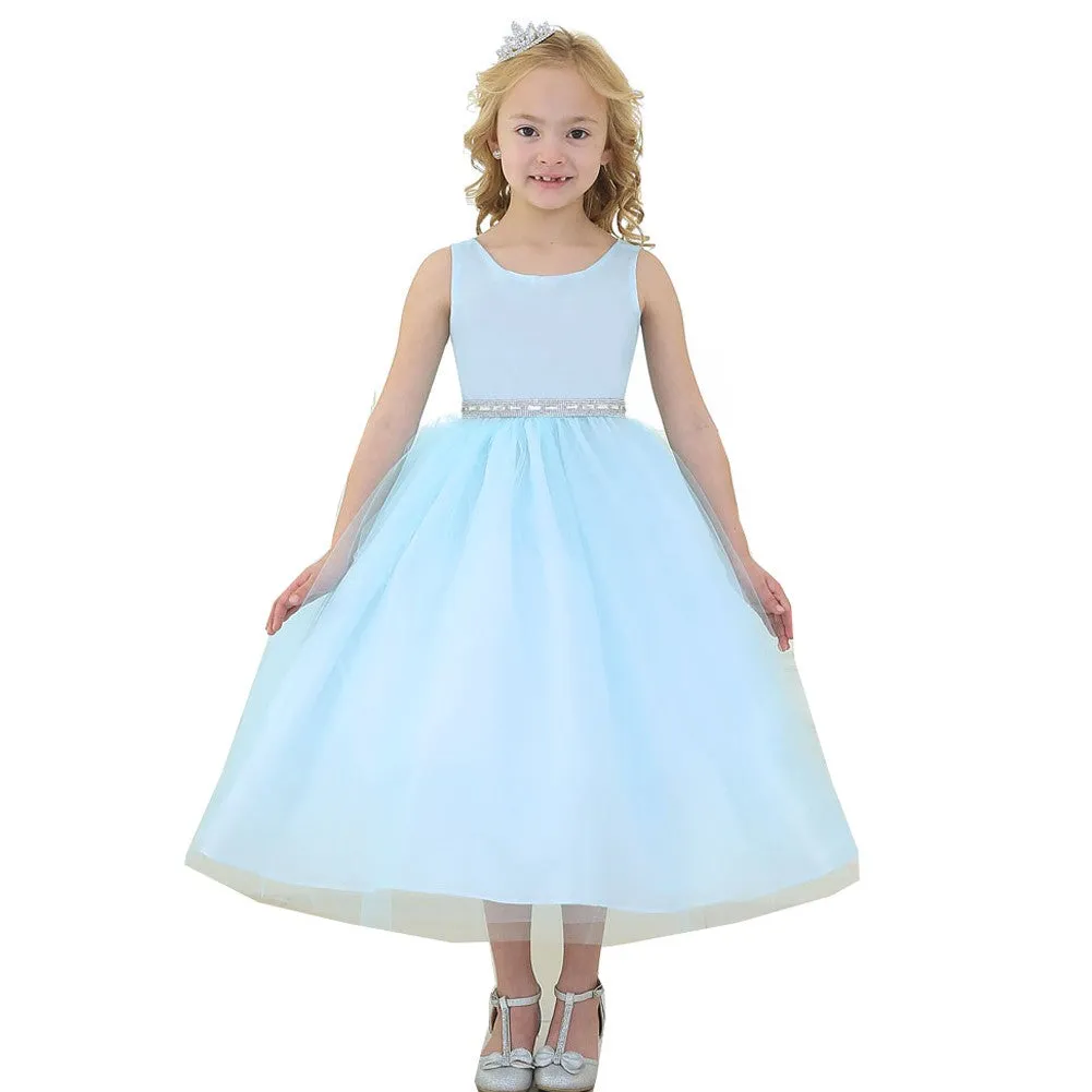 Little Girls Aqua Rhinestone Tulle Flower Girl Dress 2T-6