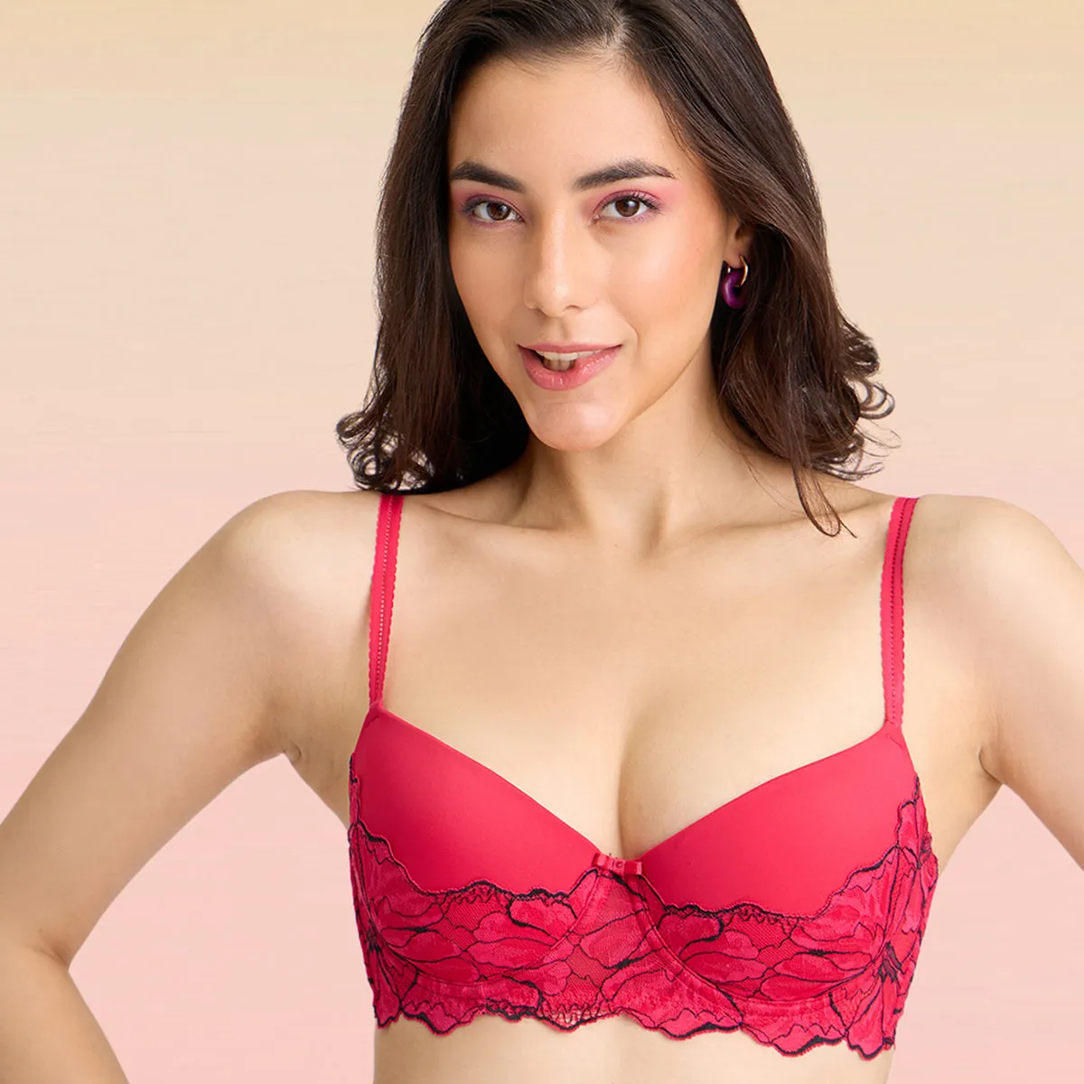 Lola & Mae The Parisian Cut Padded Wired Lacy Bra-LMB1039-Red