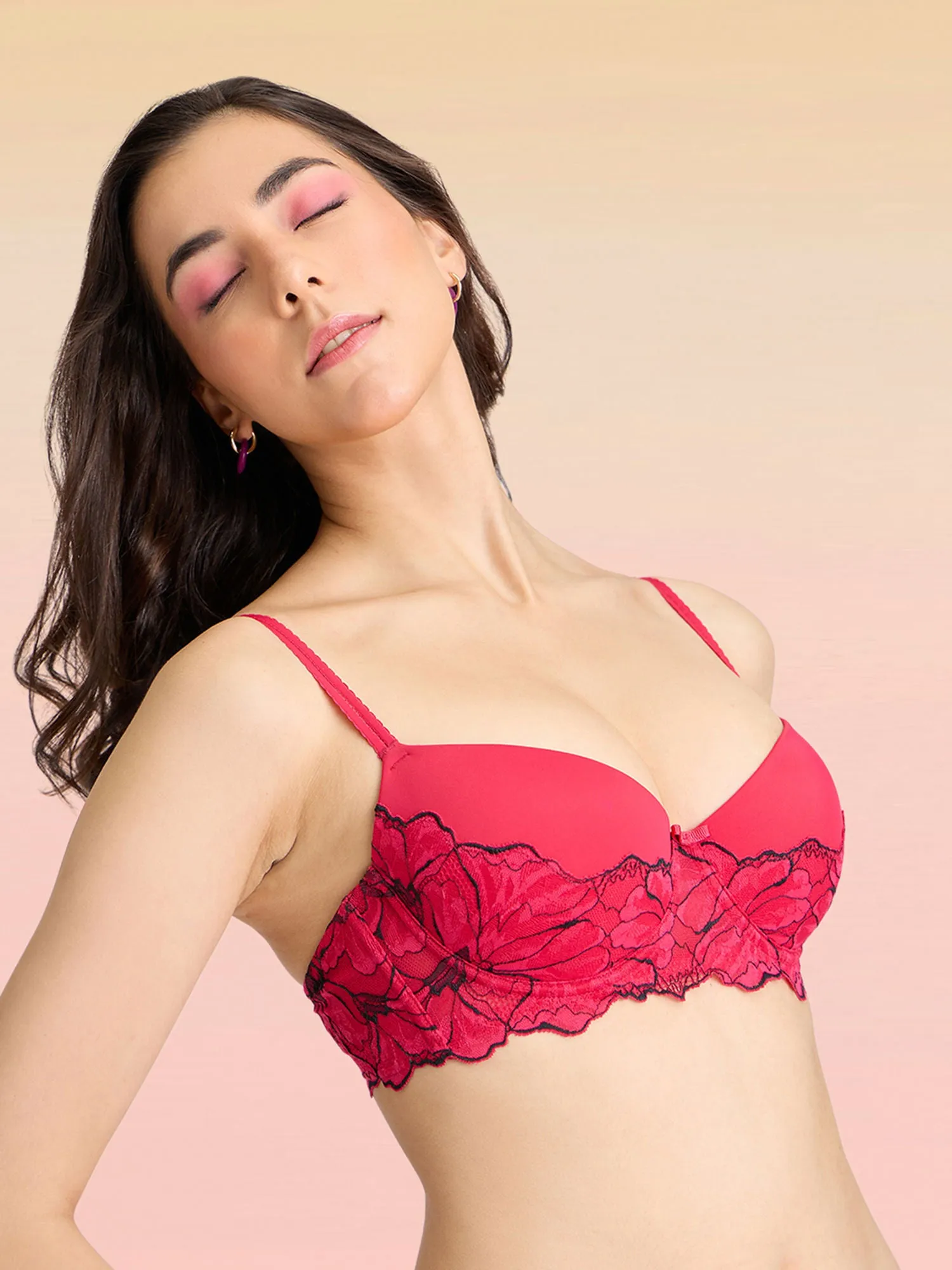 Lola & Mae The Parisian Cut Padded Wired Lacy Bra-LMB1039-Red