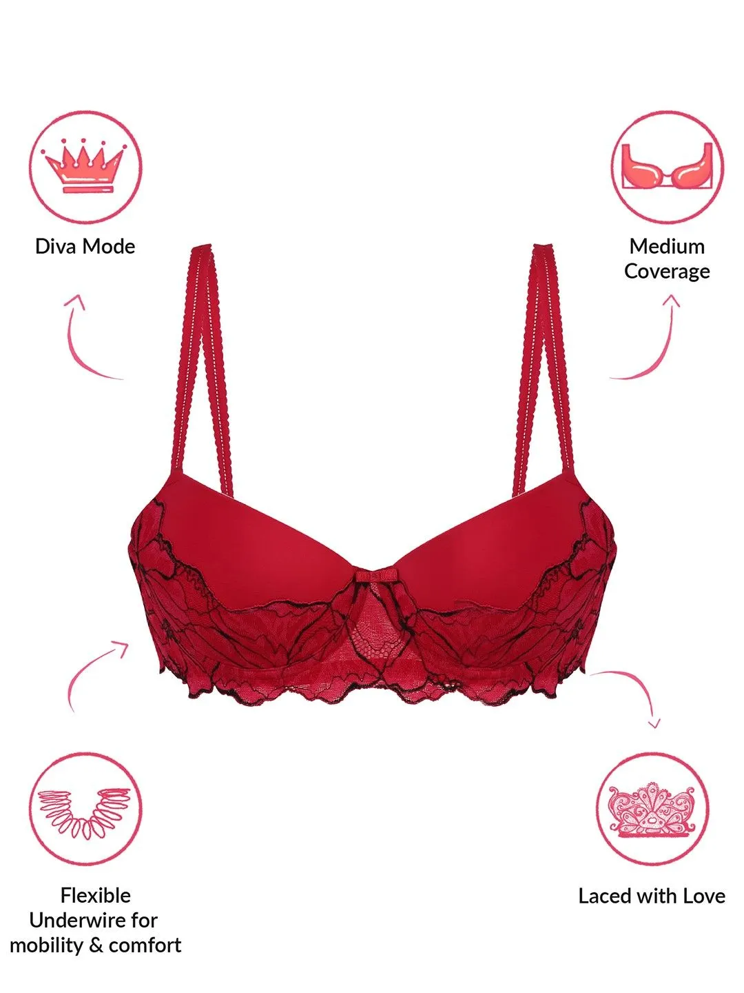 Lola & Mae The Parisian Cut Padded Wired Lacy Bra-LMB1039-Red