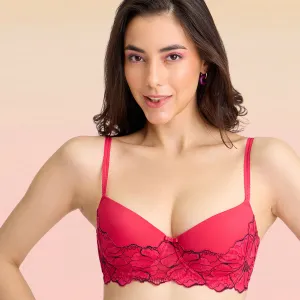 Lola & Mae The Parisian Cut Padded Wired Lacy Bra-LMB1039-Red