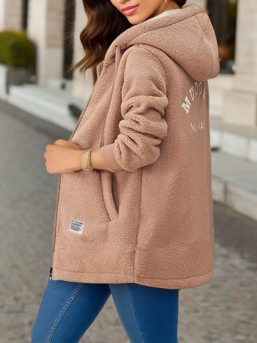 LVSANW Thickened Fleece-lined Sweatshirt Women's Hooded Top Cardigan Winter Trendy New Style Lamb Wool Jacket