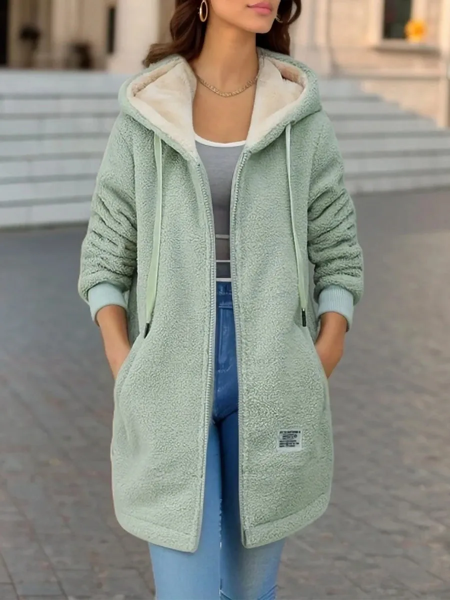 LVSANW Thickened Fleece-lined Sweatshirt Women's Hooded Top Cardigan Winter Trendy New Style Lamb Wool Jacket