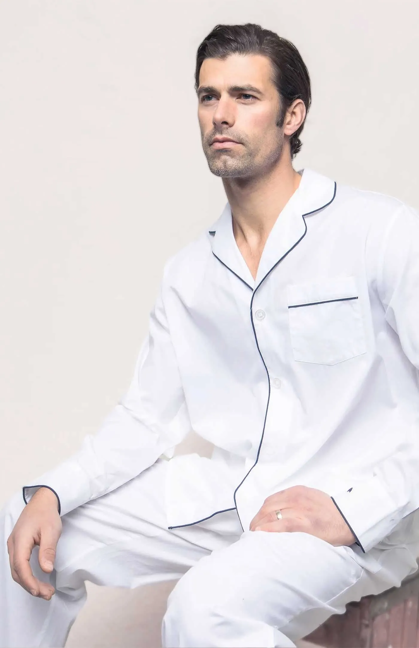 Mellow Moments | White Loungewear Set with Blue Details | 100% Cotton
