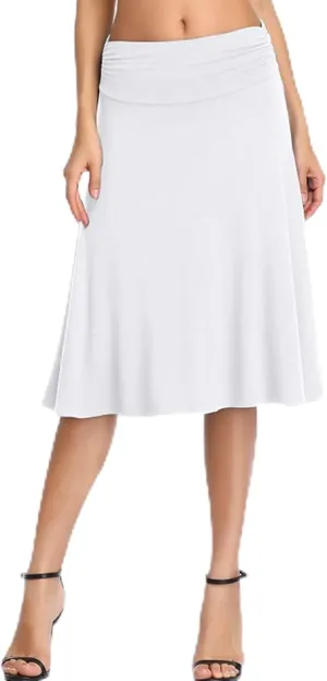 Midi Skirts for Women Women's Ruched High Waist Knee Length A Line Stretchy Flared Casual Skirt