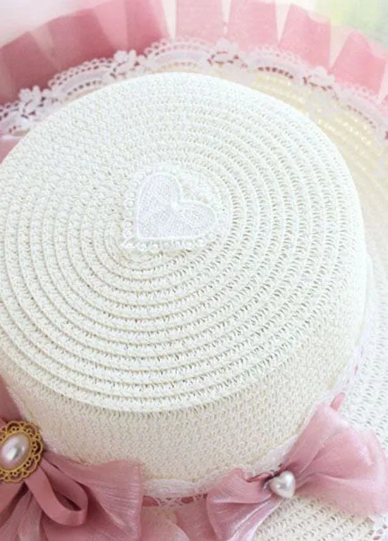 Modern Blue Bow Lace Patchwork Straw Woven Floppy Sun Hat LC0552