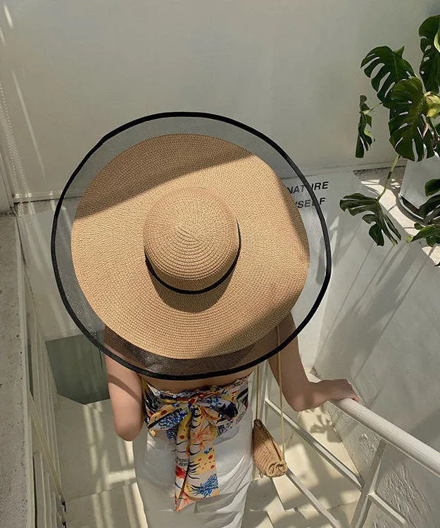 Modern Khaki Floppy Sun Hat Patchwork Organza
