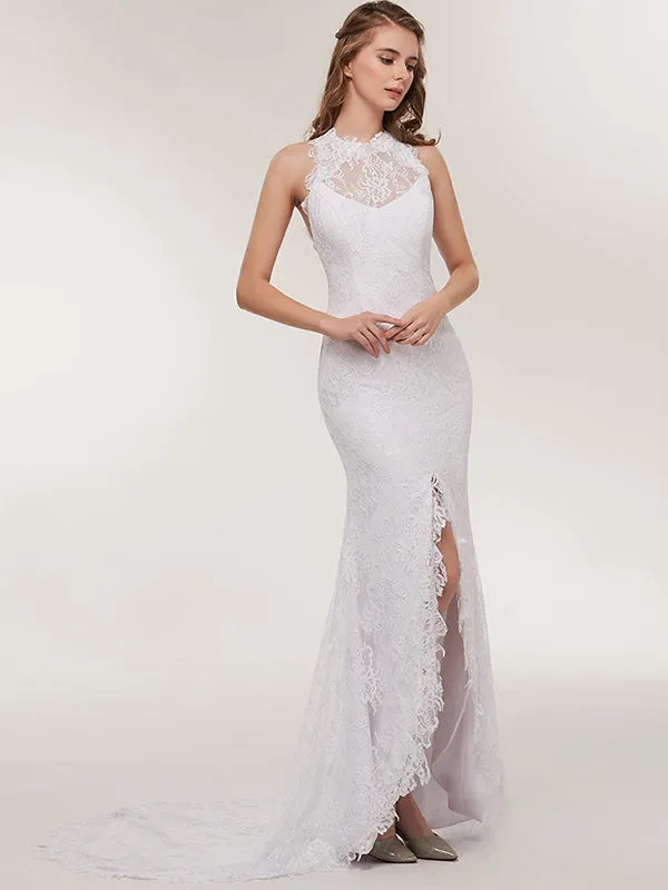 Modern Lace  Side Slit Mermaid Wedding Dresses