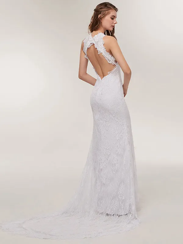 Modern Lace  Side Slit Mermaid Wedding Dresses