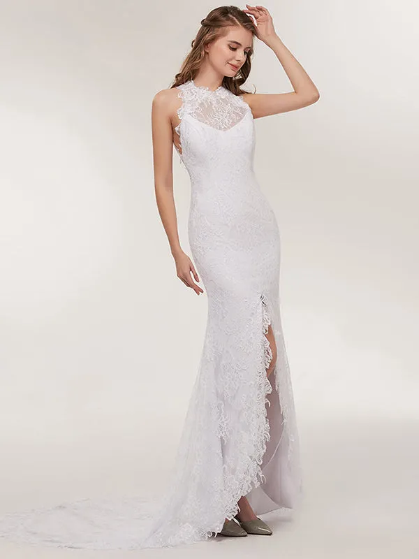 Modern Lace  Side Slit Mermaid Wedding Dresses