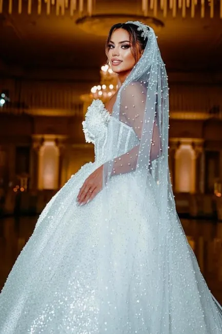 Modern Princess Sleeveless A-line Wedding Dresses With Glitter
