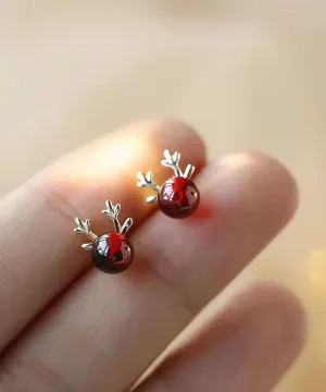 Modern Red Sterling Silver Garnet Antler Stud Earrings LY8574