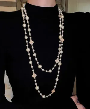 Modern White Overgild Pearl Clover Zircon Princess Necklace ML1266