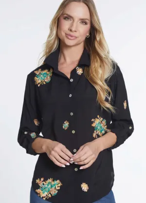 Multiples: Roll Tab Long Sleeve Button Front Hi-Lo Shirt with Embroidery M34409BM
