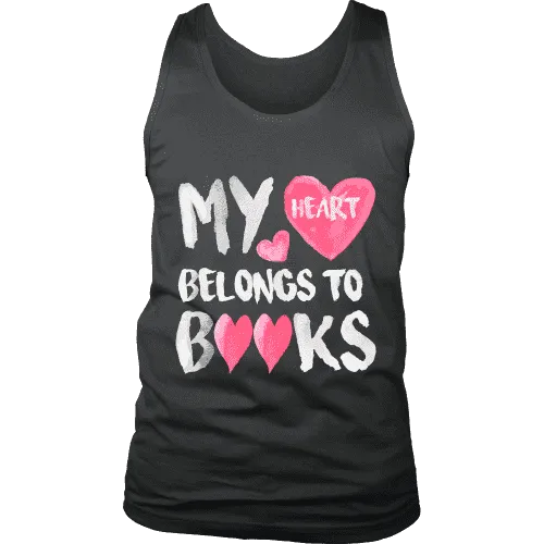 My Heart Belongs To Books Mens Tank Top
