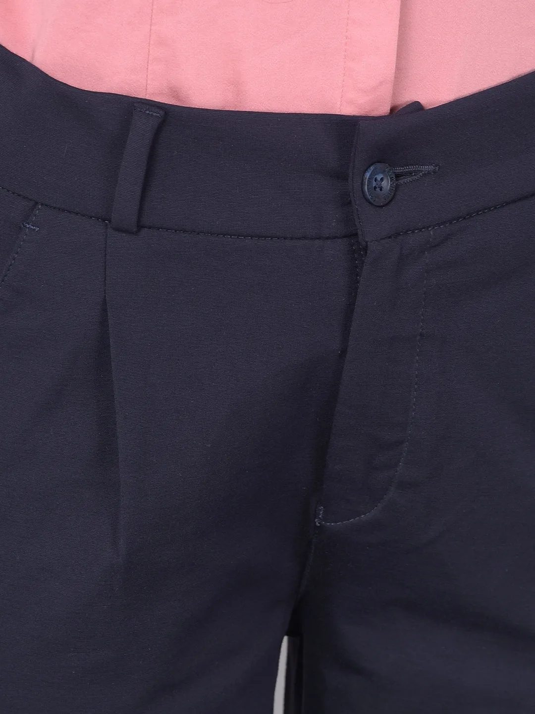 Navy Blue Pleated Straight Trousers