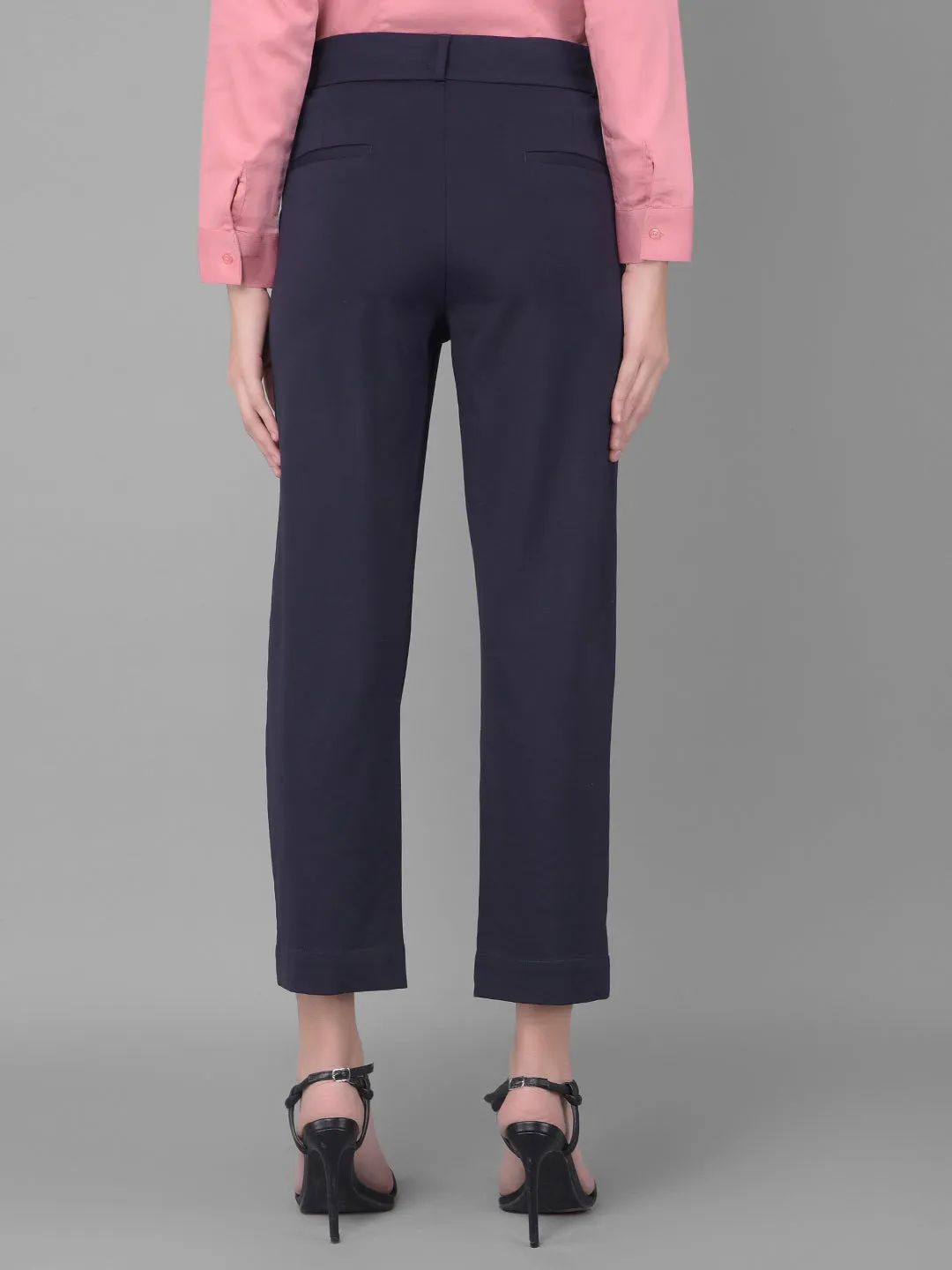 Navy Blue Pleated Straight Trousers