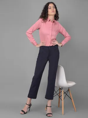 Navy Blue Pleated Straight Trousers