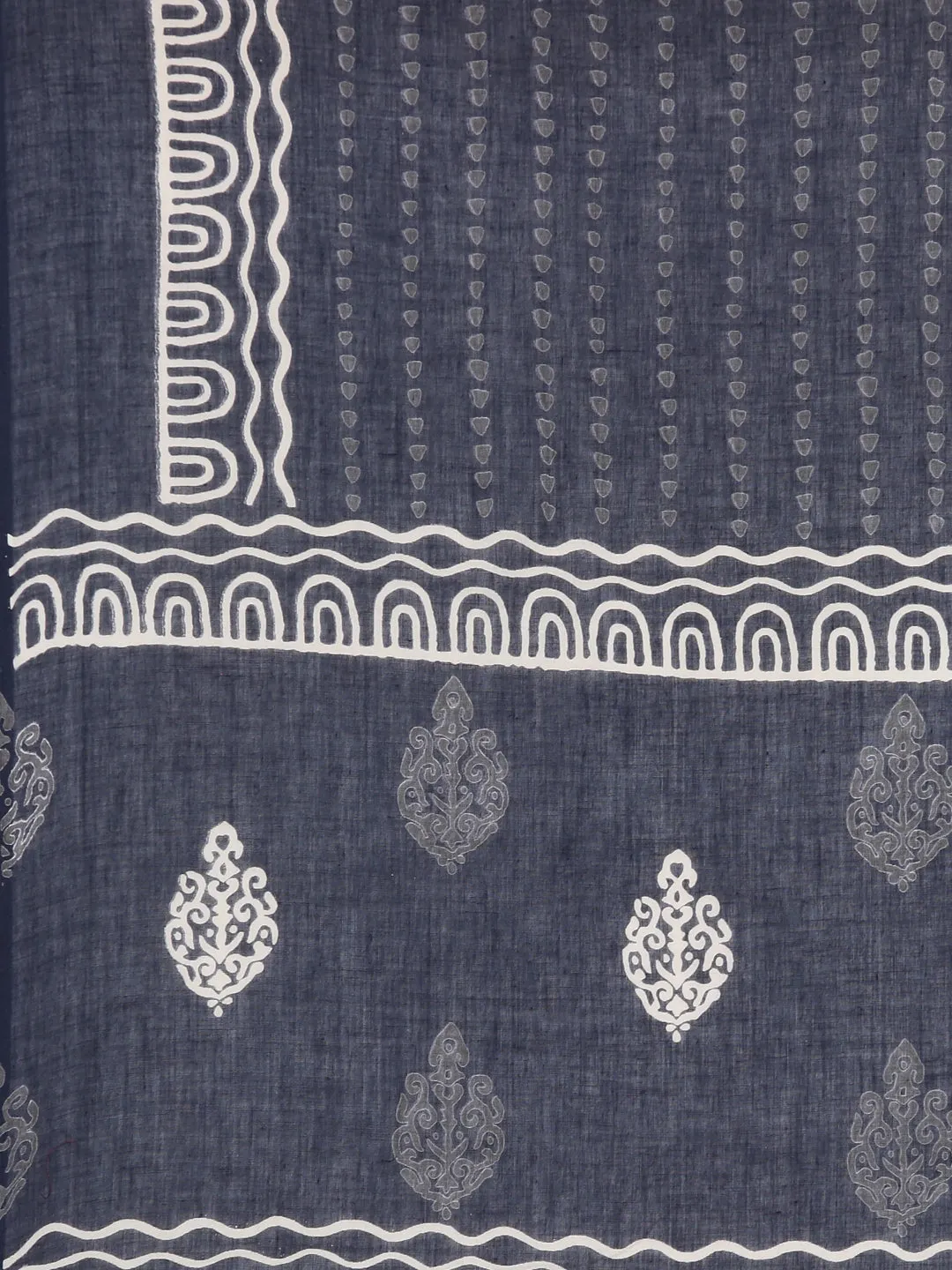 Neerus Navy Blue Panelled Straight Floral Kurta And Trousers With Dupatta