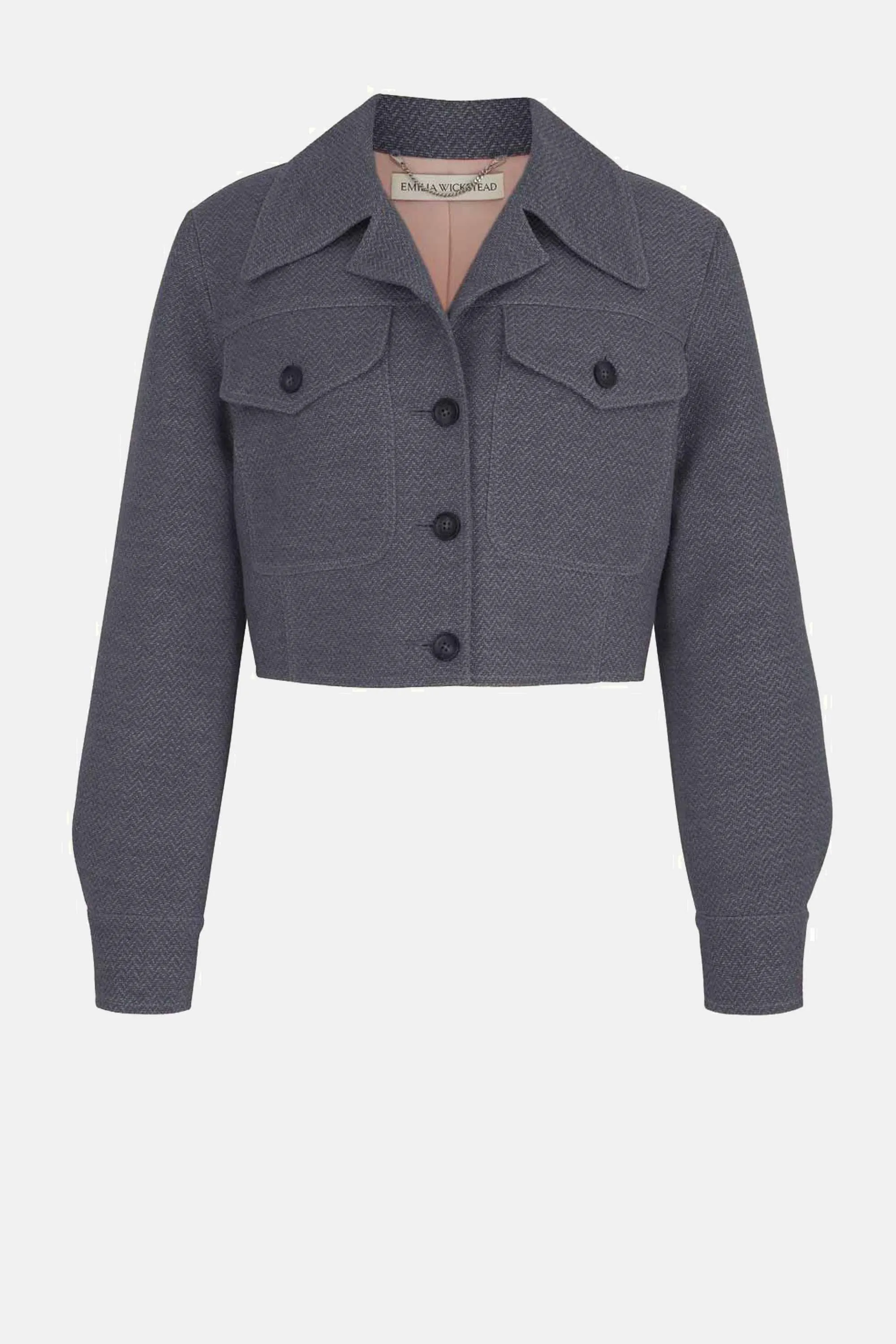 Nics Jacket In Navy & Ivory Chevron Weave