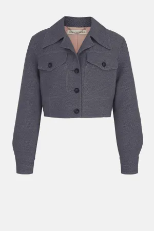 Nics Jacket In Navy & Ivory Chevron Weave