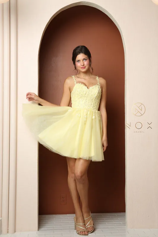 NOX ANABEL T744 Embroidered Glitter Sweetheart Short Dress