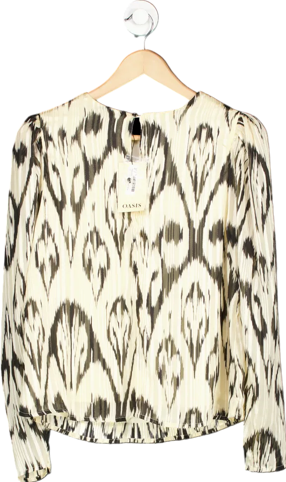OASIS Ivory Kat Jacquard Print Long Sleeve Top UK 10