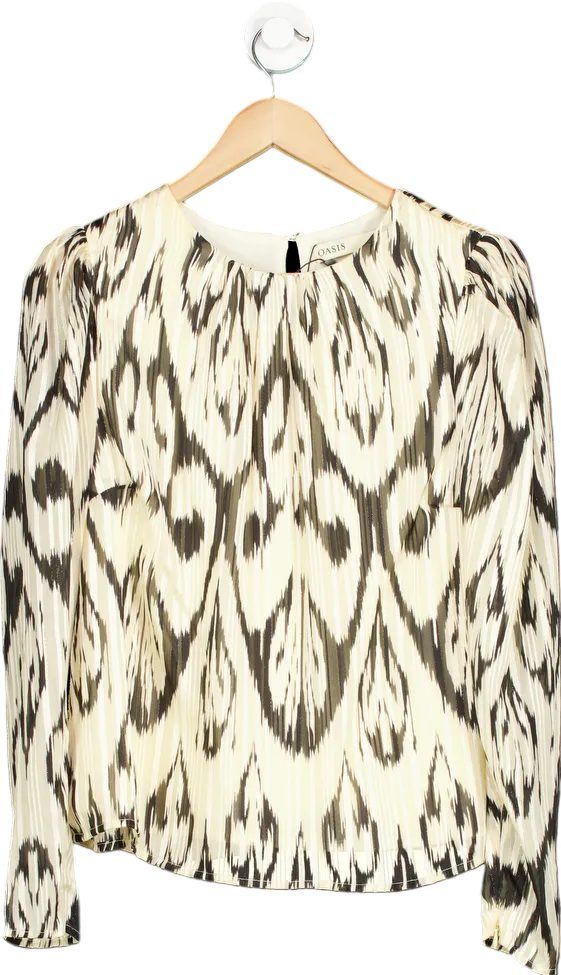 OASIS Ivory Kat Jacquard Print Long Sleeve Top UK 10