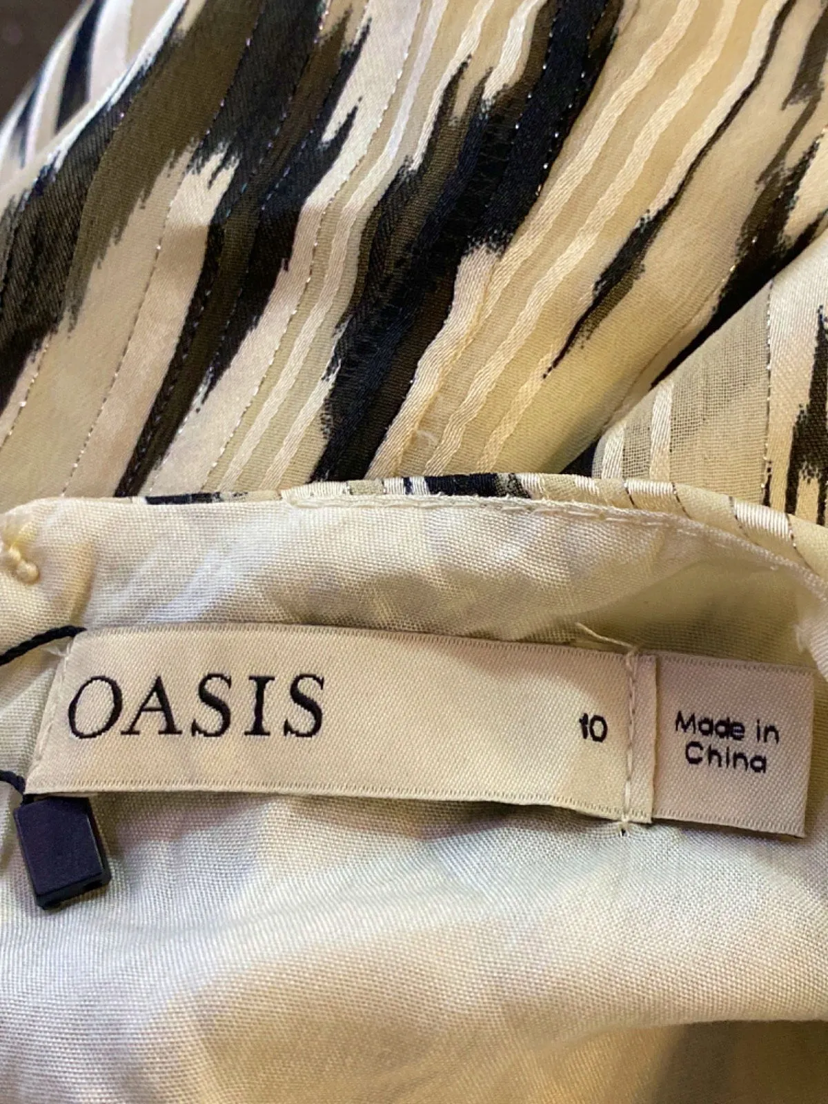 OASIS Ivory Kat Jacquard Print Long Sleeve Top UK 10
