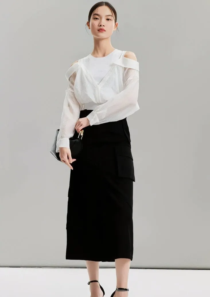 OFF SHOULDER PATCHWORK SHIRT