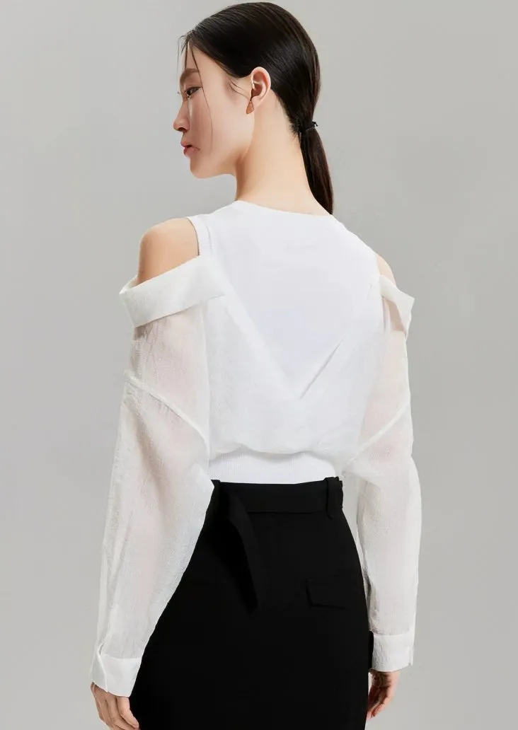 OFF SHOULDER PATCHWORK SHIRT