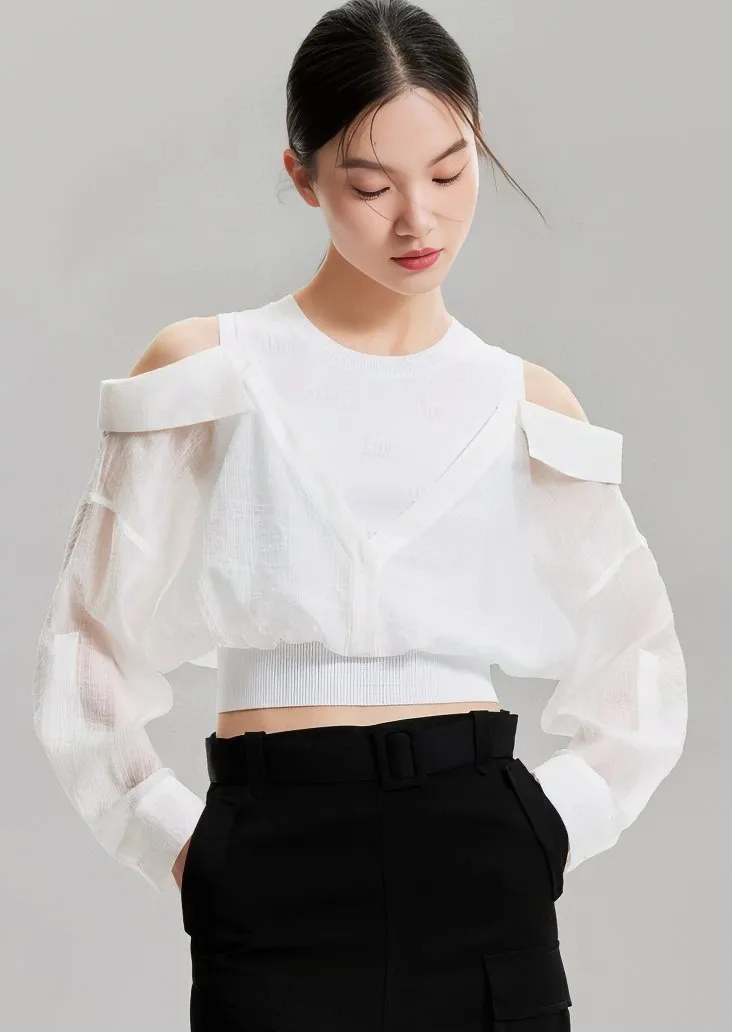 OFF SHOULDER PATCHWORK SHIRT